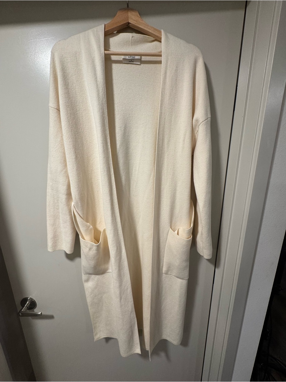 Aritzia Women's Cream Open-Front Long Cardigan Sweater